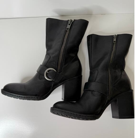 Born Women's Camryn Leather Calf Boots 8 Black Grunge Moto Biker Western Casual - Picture 3 of 9